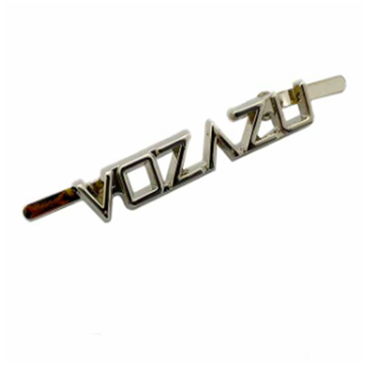 Golden customized letter logo prong sa likod na metal plate para sa bag