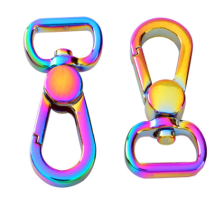 Rainbow iridescent zinc alloy swivel snap hook buckle para sa bagahe
