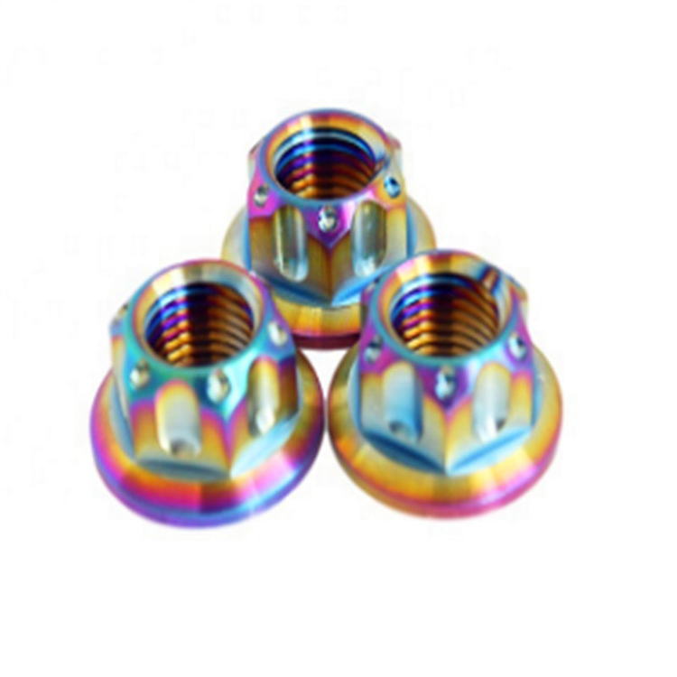 Mataas na lakas M10 hex flange GR5 Ti-6al-4v titanium rainbow nut