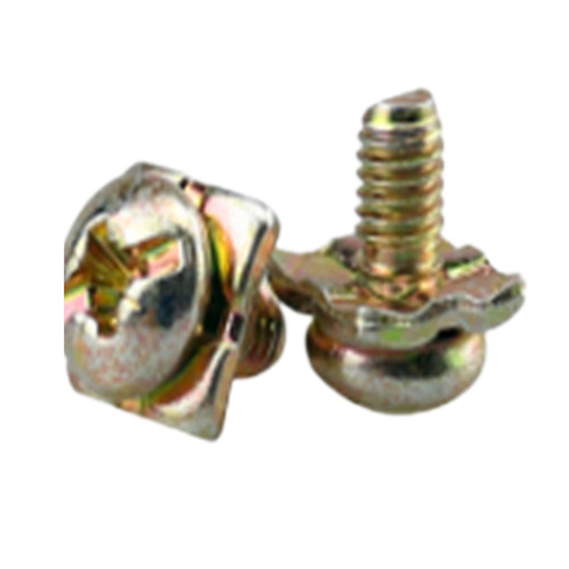 Brass cross slot mini combination screw na may toothed lock washer