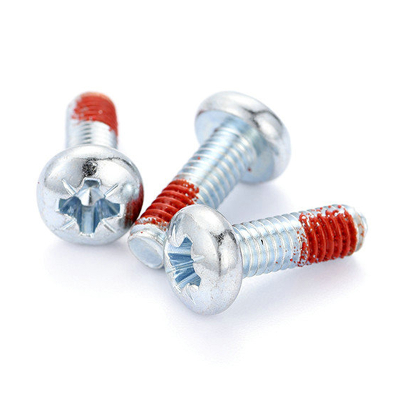 M3 Pan head Pozi driver machine Screw na may pulang nylon patch M3 Pan head Pozi driver machine Screw na may pulang nylon patch